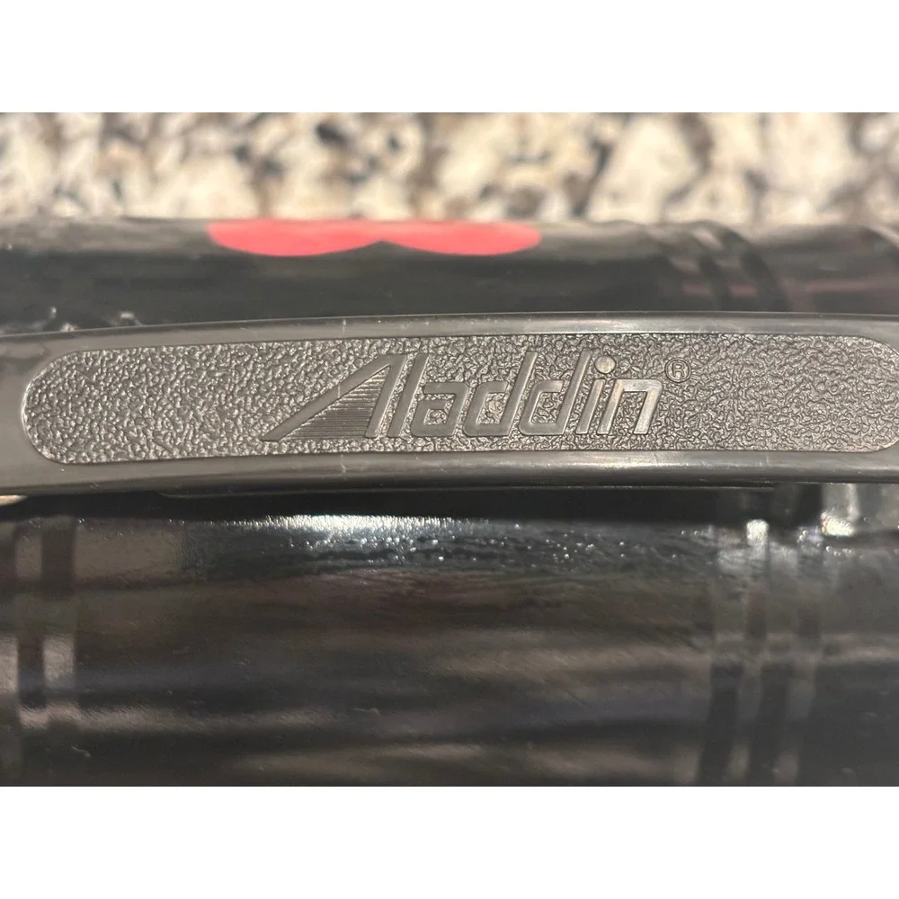 Vintage Aladdin Metal Dome Lunch‎ Box Black with Hand Painted Red Hearts Retro